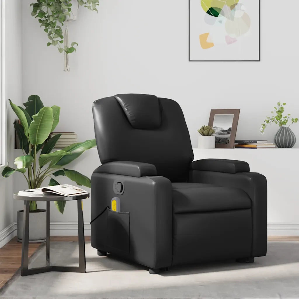 Poltrona Massaggiante | Sedia Relax Reclinabile Nera in Similpelle