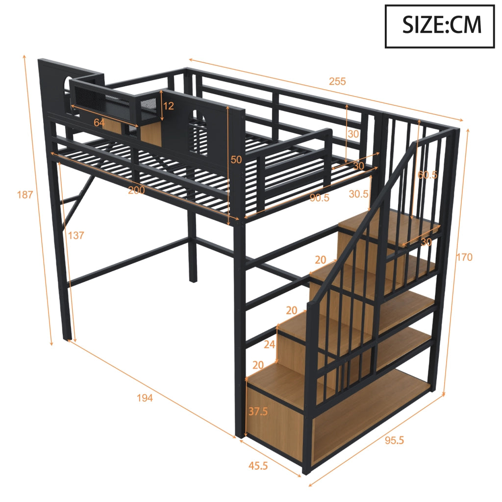 LETTO a soppalco 90x200 cm in metallo nero