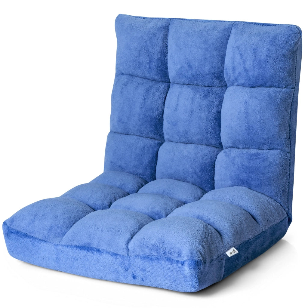 Sedia imbottita da pavimento regolabile in 14 posizioni, Poltrona da pavimento 105x56x15cm Blu-Divani da terra