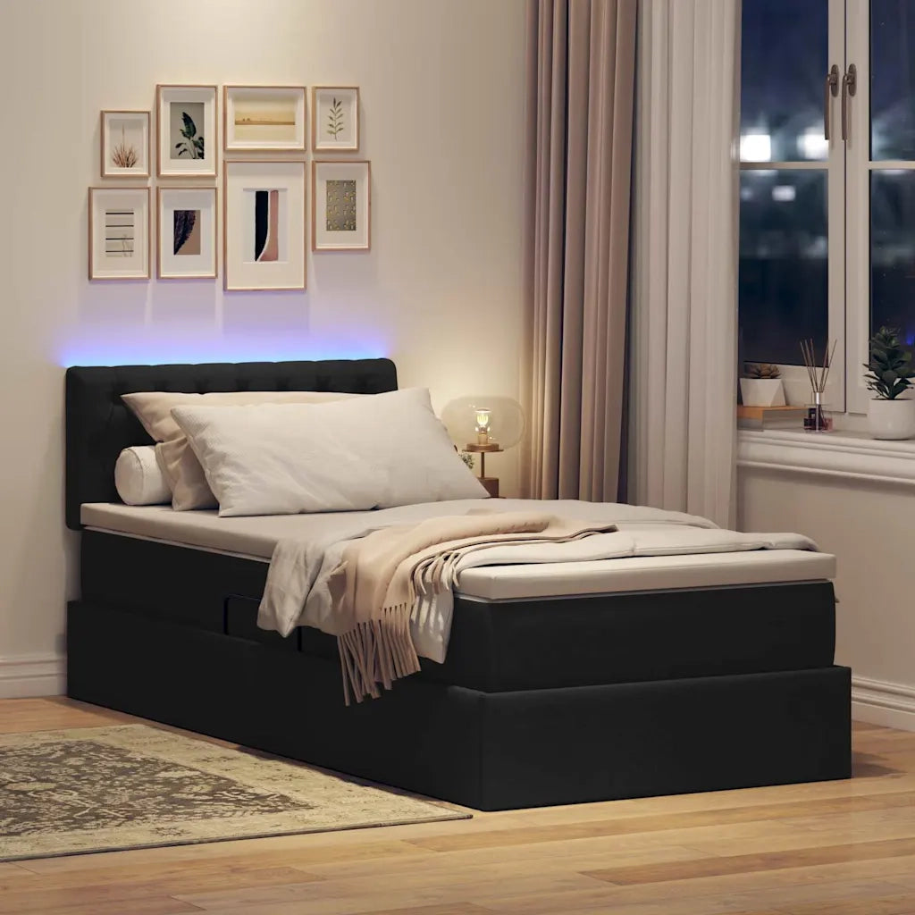 Letto con contenitore e LED con led Nero 100 x 200 cm Tessuto 3371189