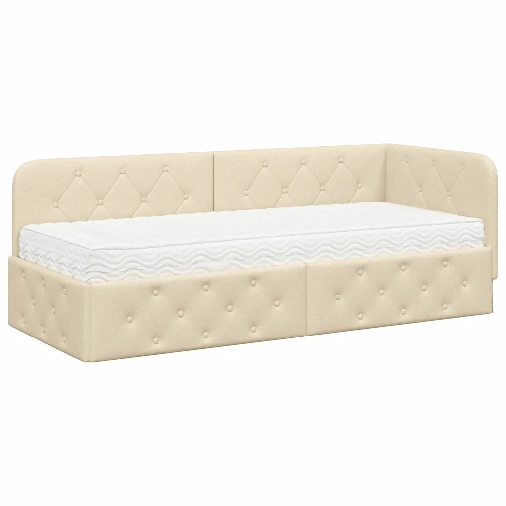 Cornice del letto ad angolo Crema 80 x 200 cm Tessuto