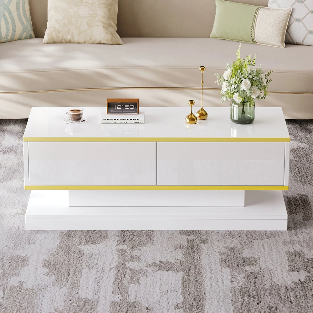 Tavolino design - Xylo - 100x50cm 2 cassetti bianco/oro