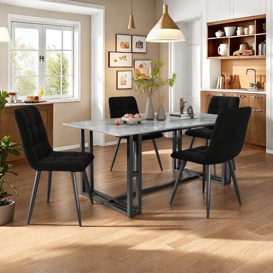 Set di sedie da pranzo - 4 pezzi - velluto - schienale imbottito - gambe metalliche