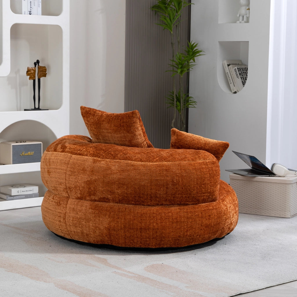 Poltrona sacco per adulti in ciniglia arancione con schienale ergonomico; 108x108x52 cm