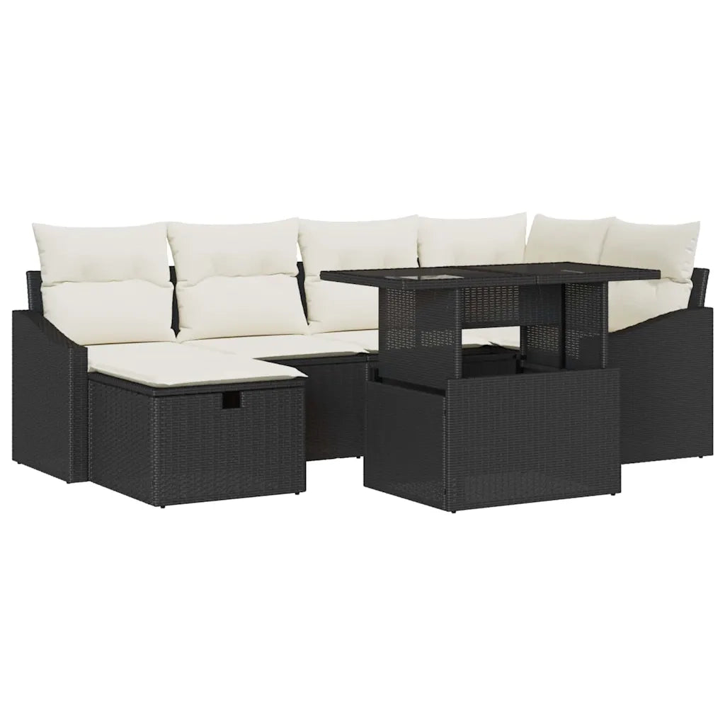 Set Divano da Giardino con cuscino 7 pcs Nero polyrattan 3361166