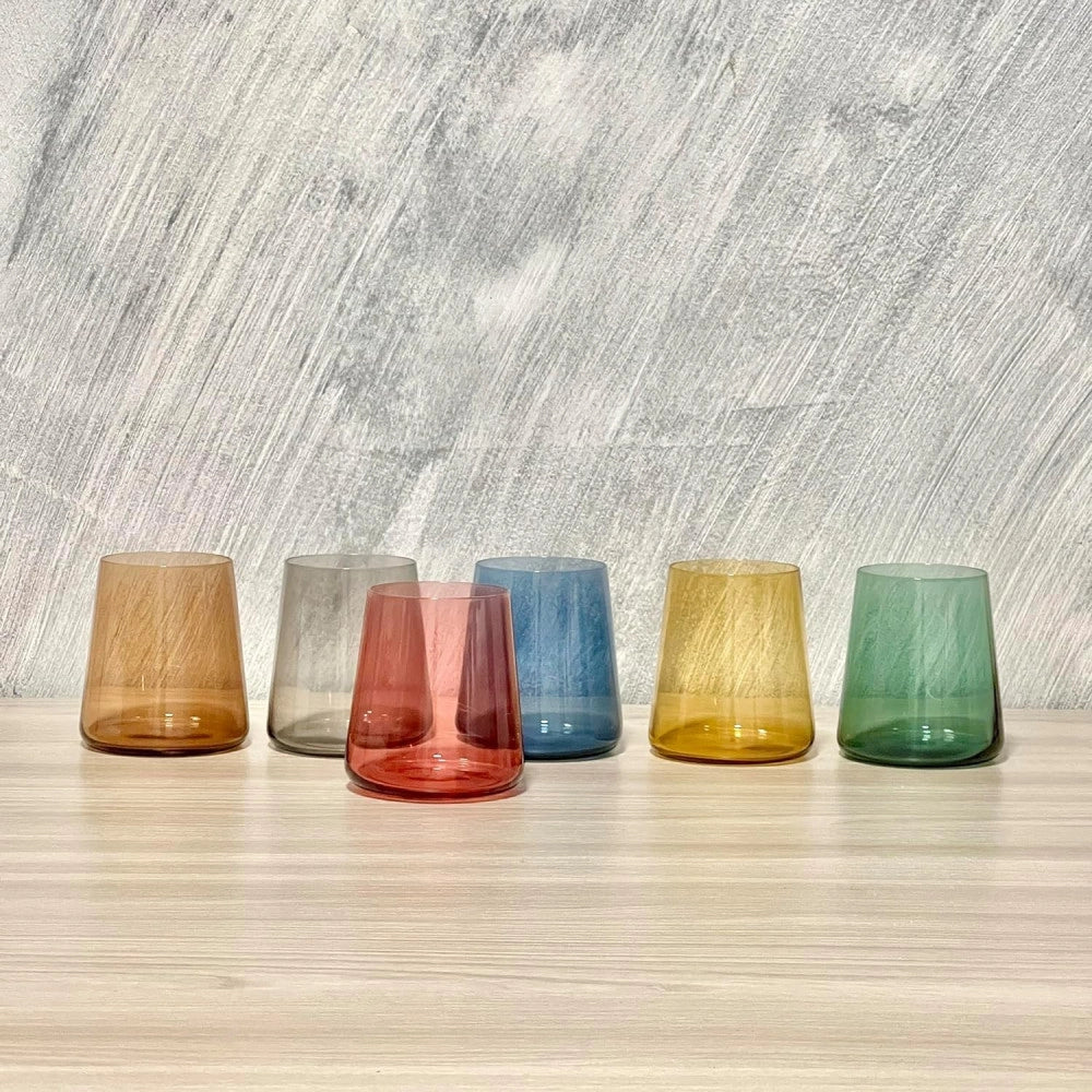 Trade Shop - Set 6 Bicchieri Colorati Da 380ml In Vetro Per Acqua E Vino Bicchiere Colorato -