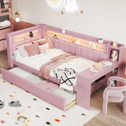 Letto a giorno-Xylo-90x200 cm-USB, LED, letto ribaltabile, scrivania, rosa