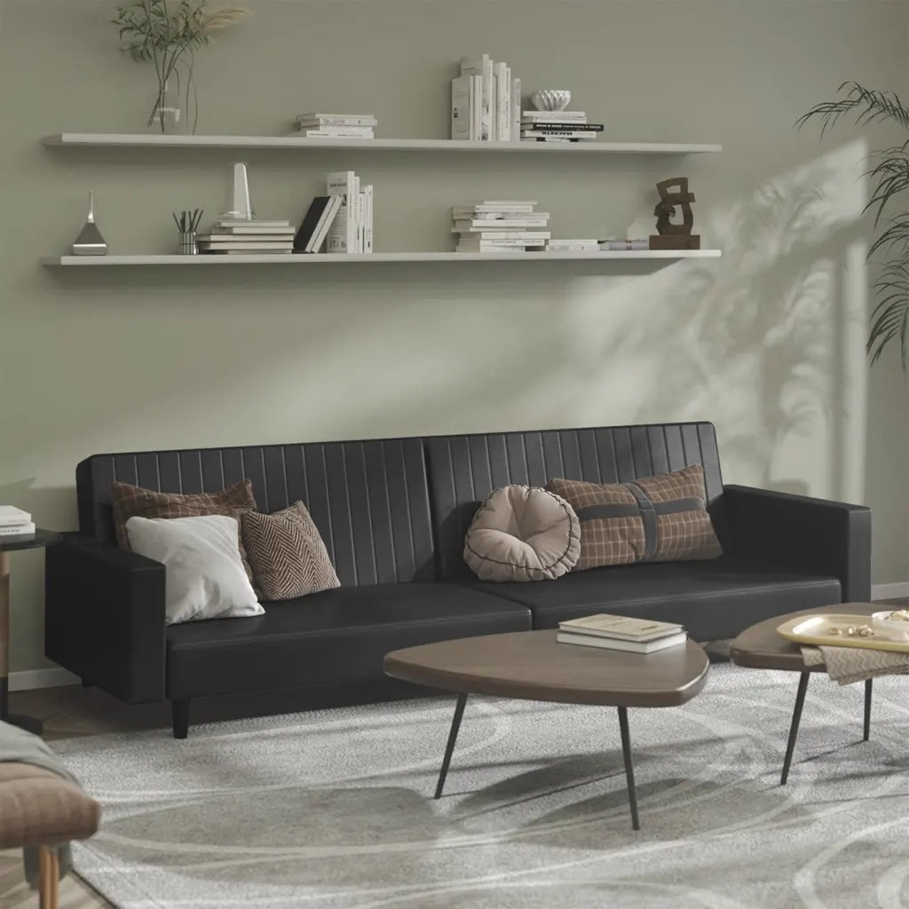 Divano Letto a 2 Posti Nero in Similpelle 375951