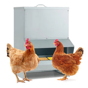 Mangiatore per Galline da 22kg in Acciaio Zincato, Mangiatoia Automatica a Muro con Coperchio, Forniture Agricole per Polli, Anatre, Tacchini e Oche, 35 x 35 x 55 cm