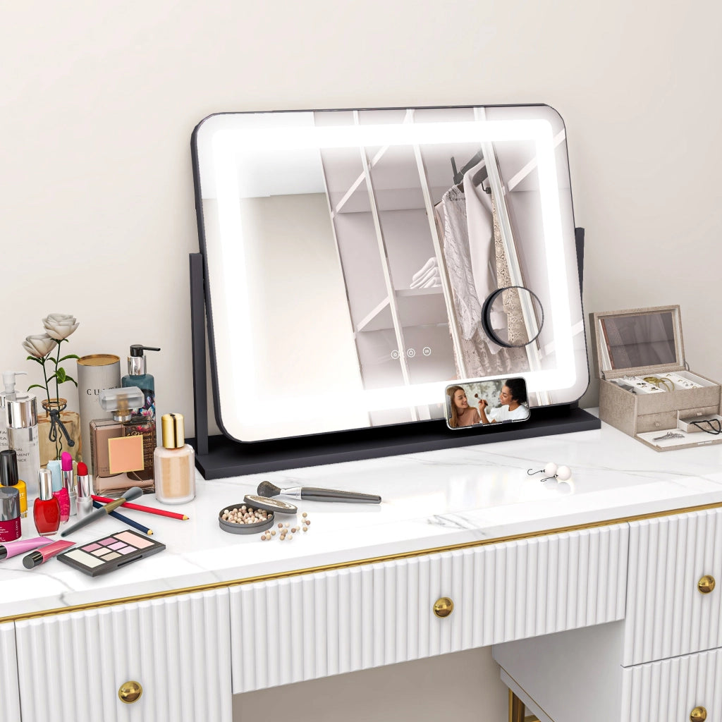 Specchio LED con Ingrandimento e Ricarica USB ¨C Minimal ¨C Bianco 62.5x52 cm