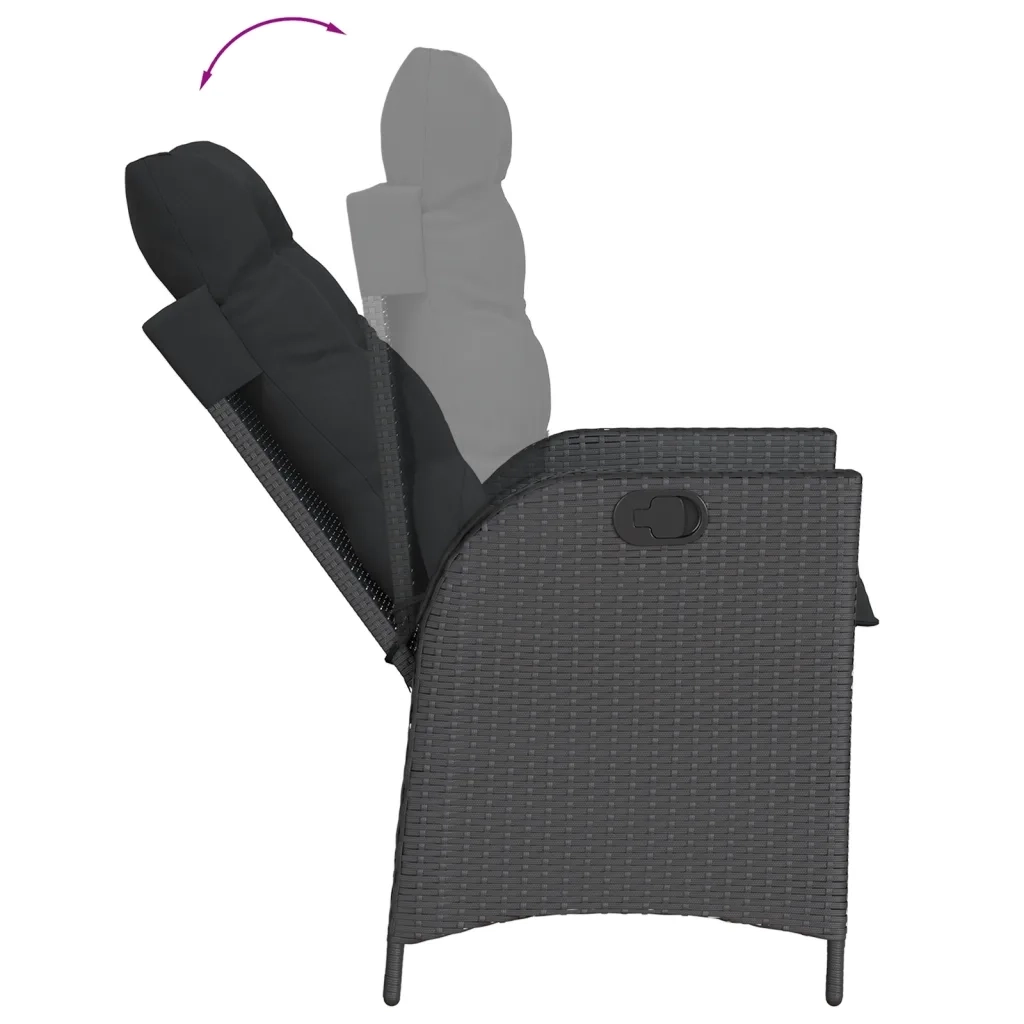 Set da Pranzo da Giardino 7 pz Nero con Cuscini in Polyrattan 3213071