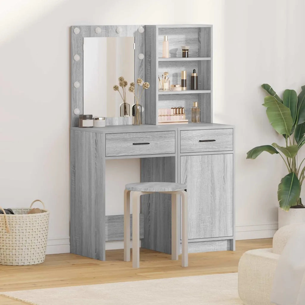 Set da tavolo da trucco con LED con porta 2 pcs Grigio Sonoma 3334277