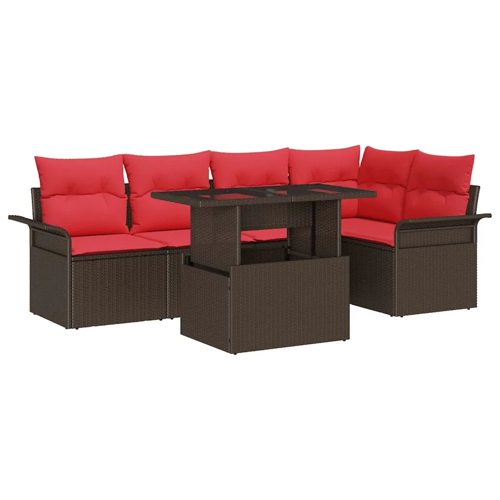 Set Divano da Giardino con cuscino 6 pcs Marrone Poly Rattan 3348290
