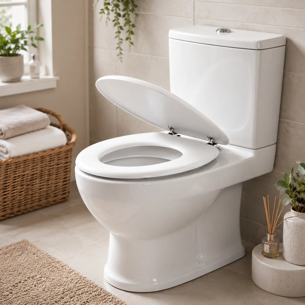 Sedile wc copri water universale bianco in mdf con cerniere regolabili
