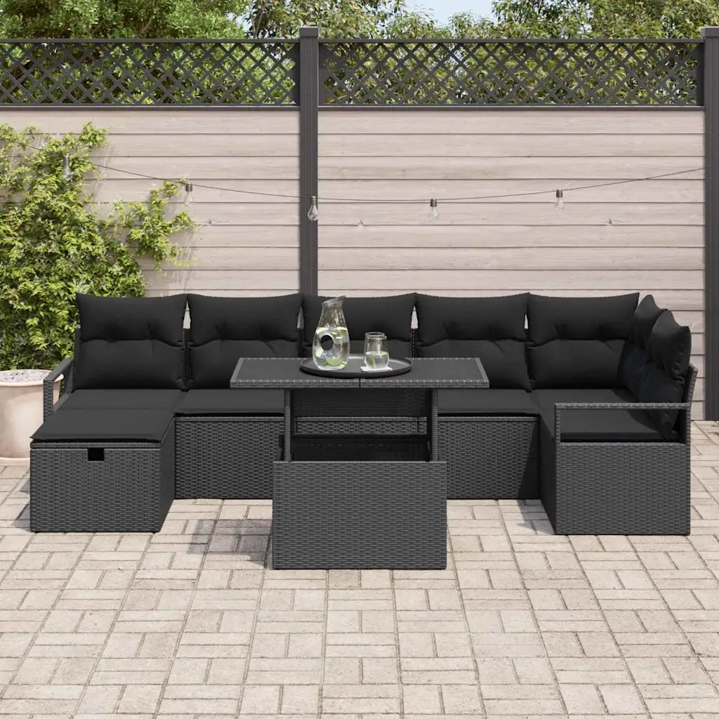 Set Divano da Giardino con cuscino 8 pcs Nero Poly Rattan 3361142