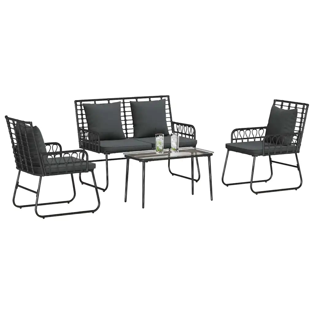 Set di Mobili da Giardino 4 pcs Nero e antracite polyrattan