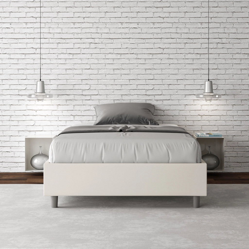 BS COM Letto una piazza e mezza con rete imbottito 120x190 similpelle bianco