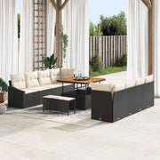 Set Divano da Giardino con cuscino 11 pcs Nero polyrattan