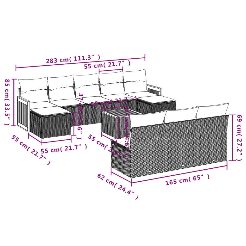 Set Divani da Giardino 11 pz con Cuscini in Polyrattan Nero 3260474