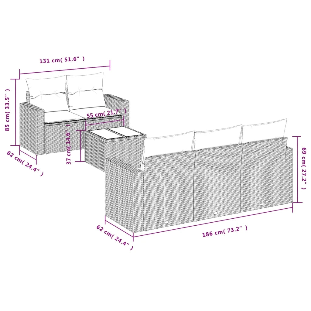Set Divano da Giardino 6 pz con Cuscini Beige in Polyrattan 3218689