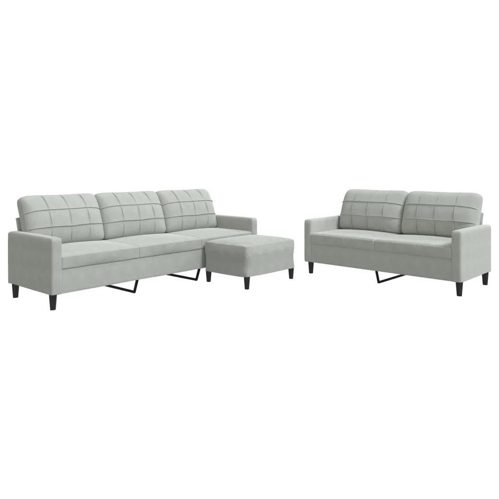 Set di Divani 3 pz con Cuscini Grigio Chiaro in Velluto