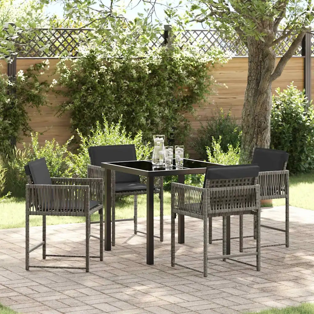 Set da Pranzo per Giardino 5 pcs Grigio polyrattan