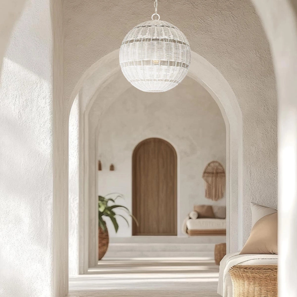 Lampada sospesa esterna rattan bianco ant. E27 IP44