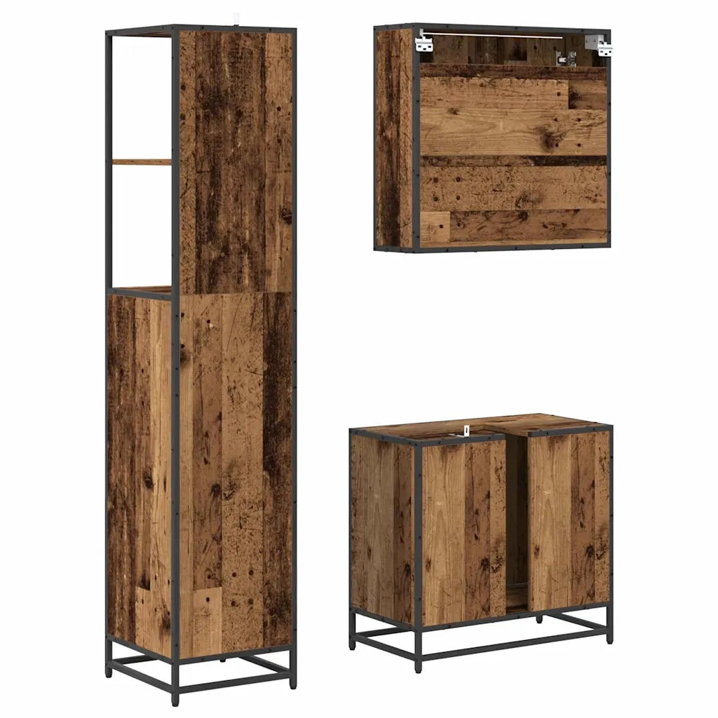 Set di mobili per il bagno con cassetto 3 pcs Legno vecchio 3402521