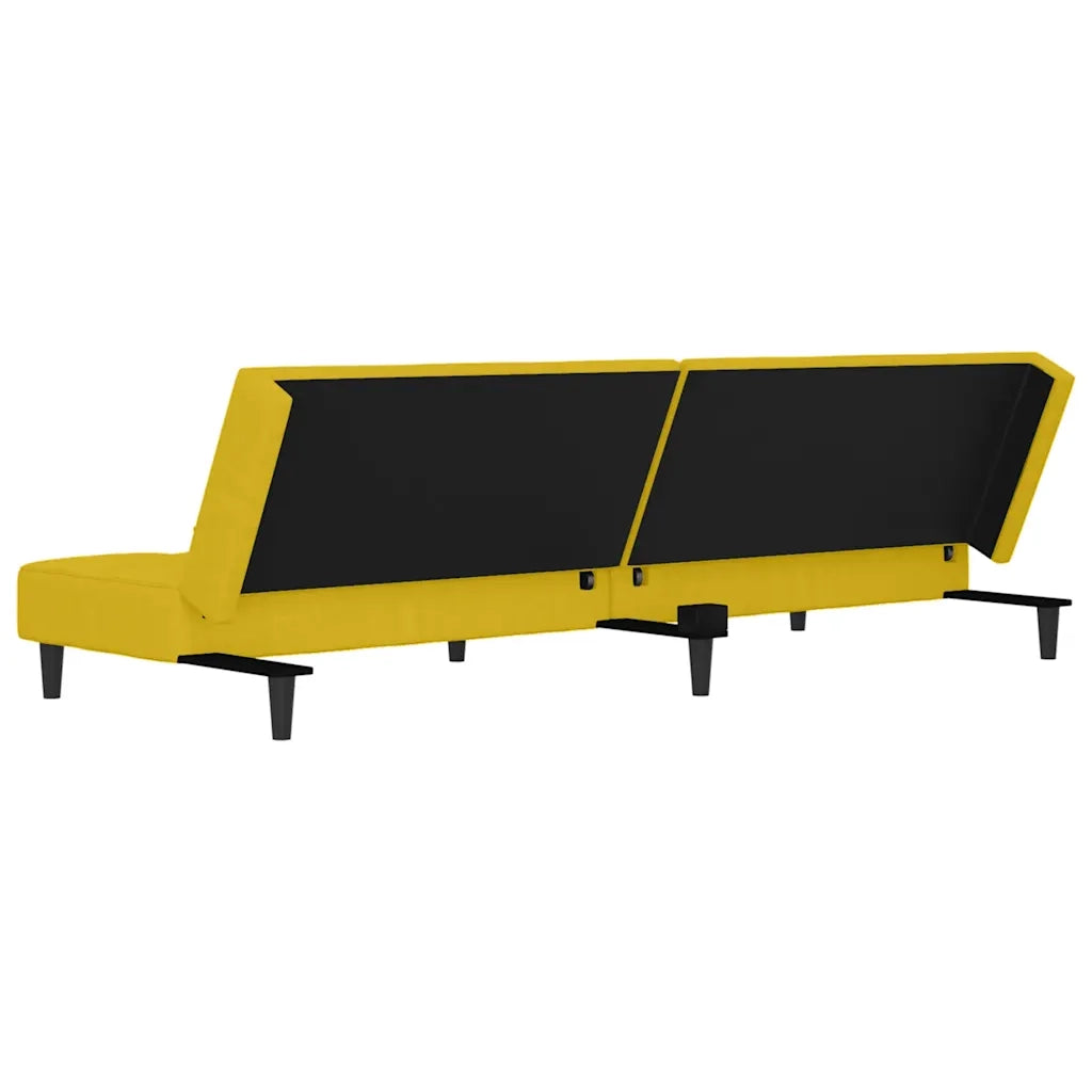 Divano Letto a 2 Posti con 2 Cuscini-Sofa Letto 2 Posti-Daybed Giallo in Velluto