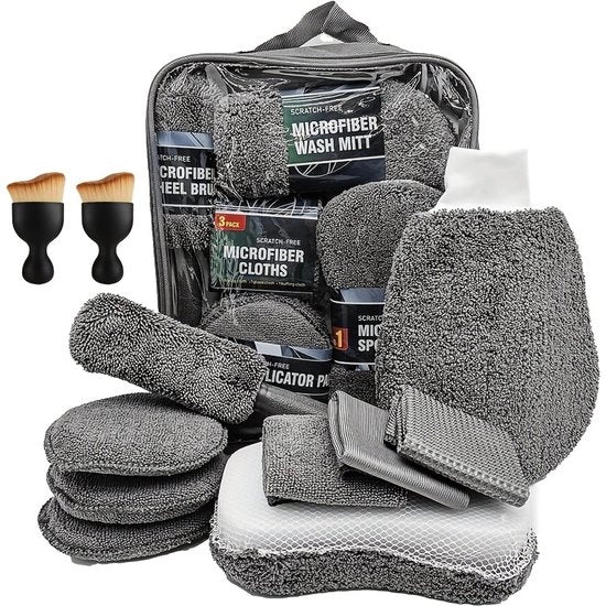 Set di pulizia per auto 11 pezzi – Kit di microfibre per pulizia interna ed esterna