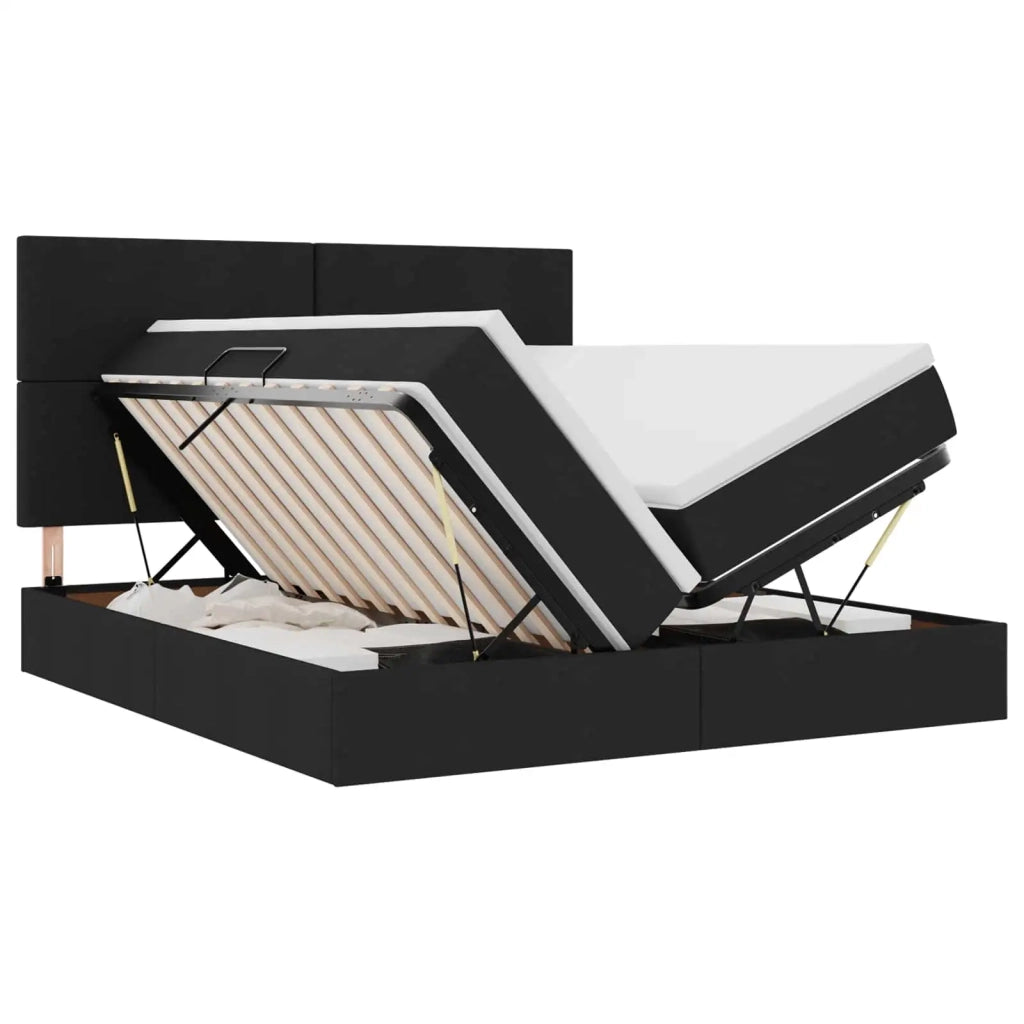 Letto con luci a strisce a LED Nero 200 x 200 cm Tessuto