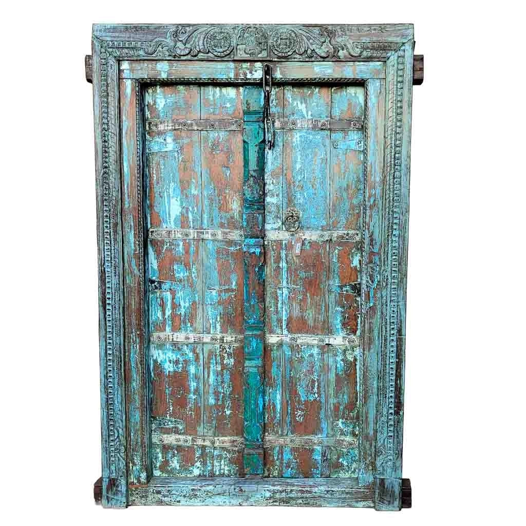 Porta in legno marrone con finitura artigianale, 126x12x198 cm h