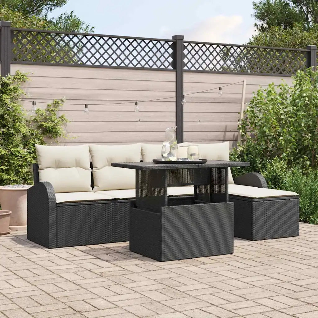 Set Divano da Giardino con cuscino 6 pcs Nero Poly Rattan 3357360