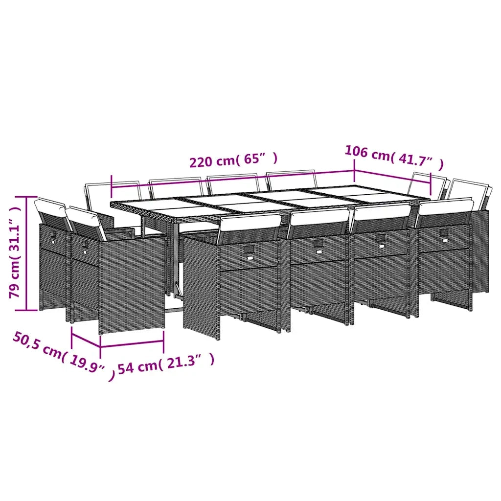 Set da Pranzo da Giardino 13pz con Cuscini Marrone Polyrattan 3210681