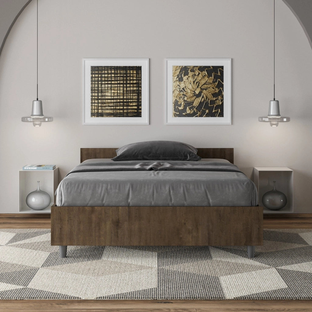 Letto 1 Piazza e Mezzo 120x190 cm con Rete e Contenitore Nuamo Noce