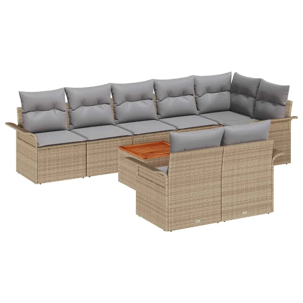 Set Divano da Giardino con cuscino 9 pcs Beige polyrattan 3347343