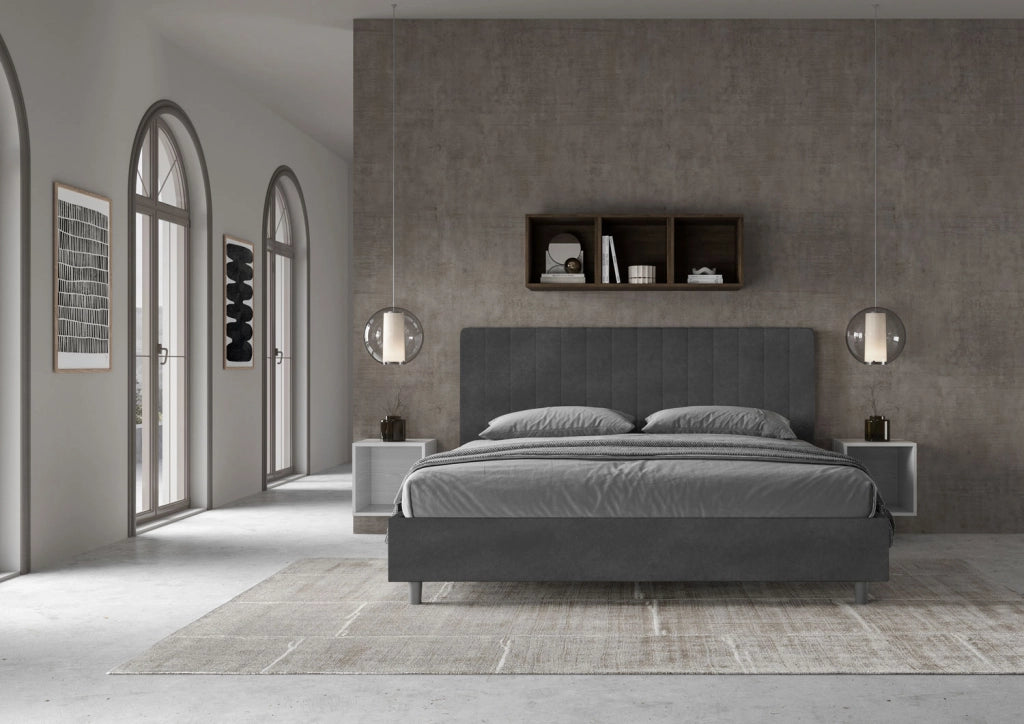 BS COM Letto matrimoniale king size contenitore imbottito 200x210 microfibra grigio