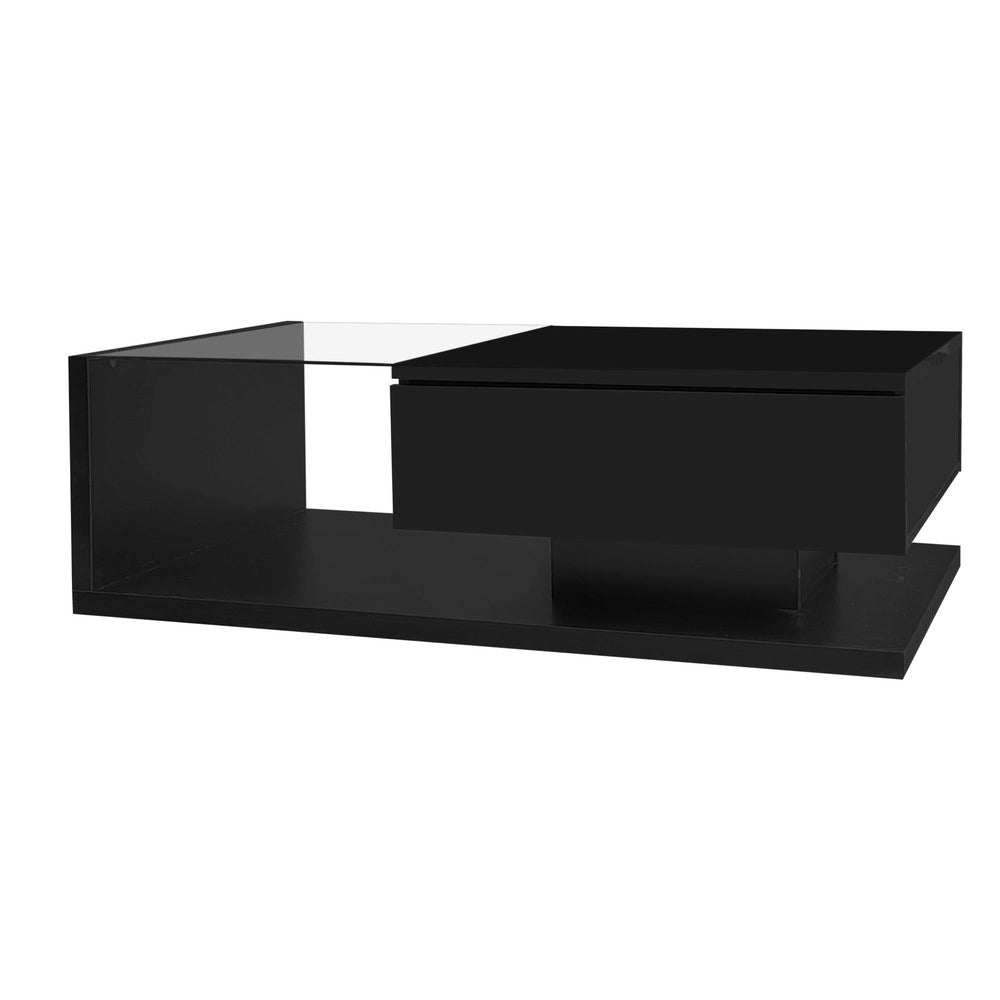 Tavolino da Caff¨¨ con LED e Vetro ¨C MINIMAL ¨C Nero Lucido