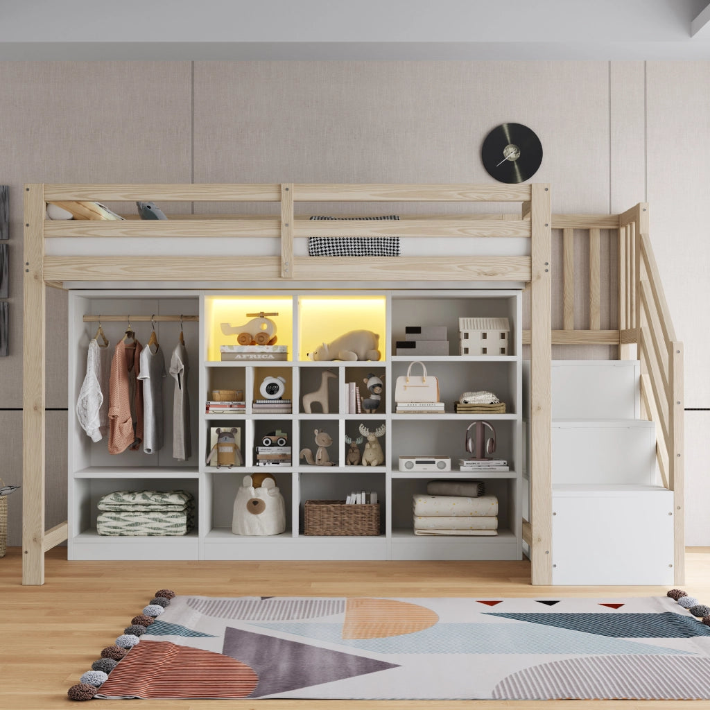Letto a Soppalco con Contenitore e LED ¨C MINIMAL ¨C Legno 90x200