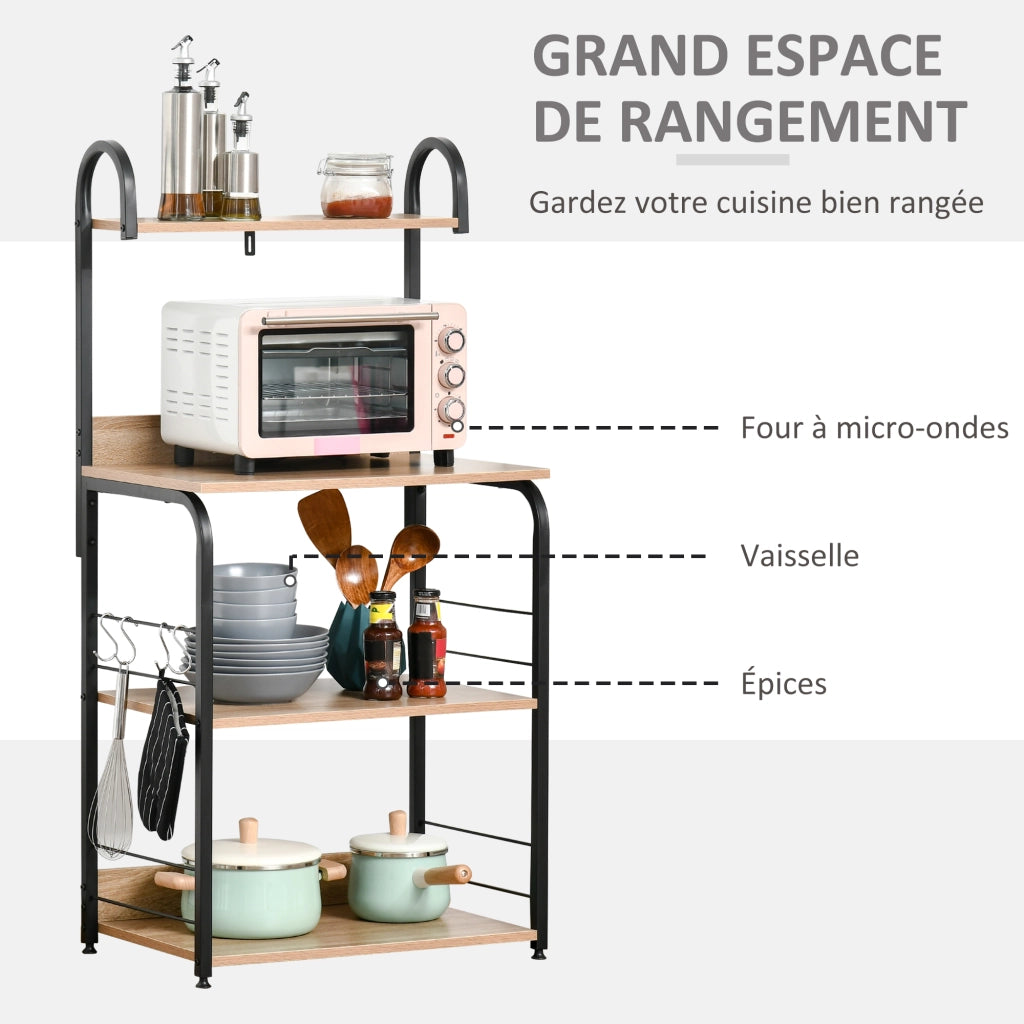 Mobile Cucina Eta'g¨¨re Microonde ¨C Zephmum ¨C Effetto Legno Naturale Struttura Acciaio Nero