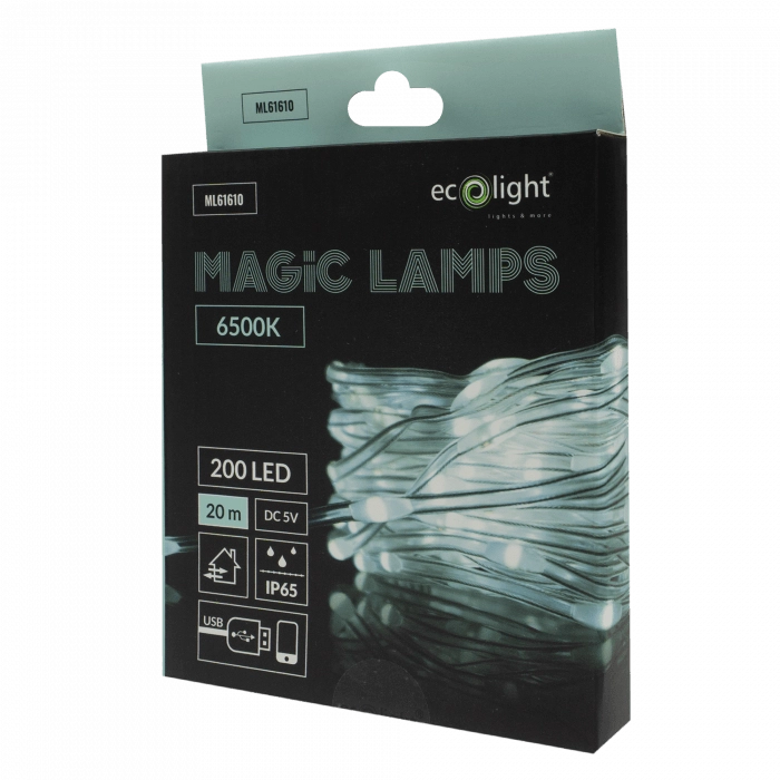 Catena luminosa esterna 20m 200LED 6500K BT USB IP65 Ecolight