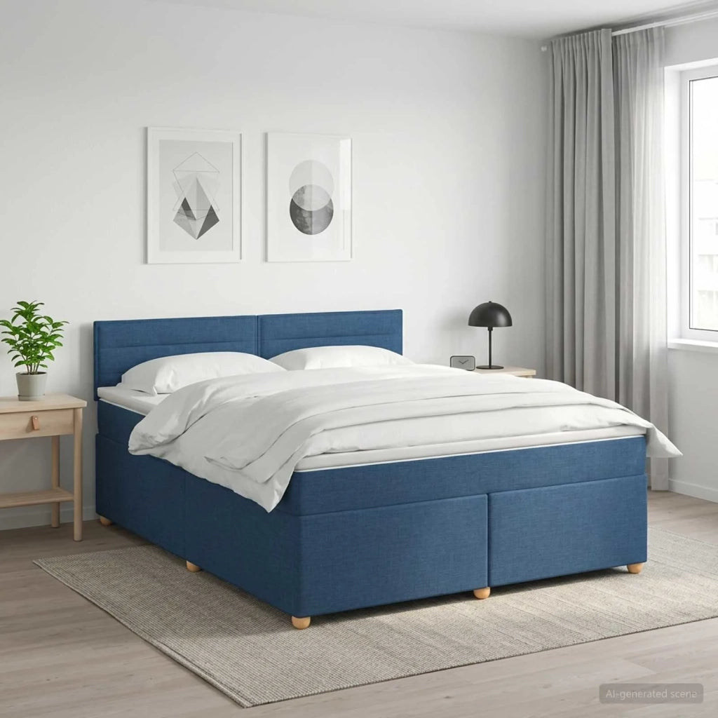 Letto box spring con materasso Blu 140 x 200 cm Tessuto 3450971