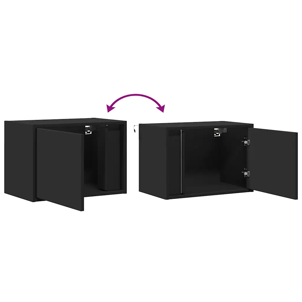 Set di 2 Comodini | Armadio da Notte | Mobiletto da notte a Parete con Luci LED Neri