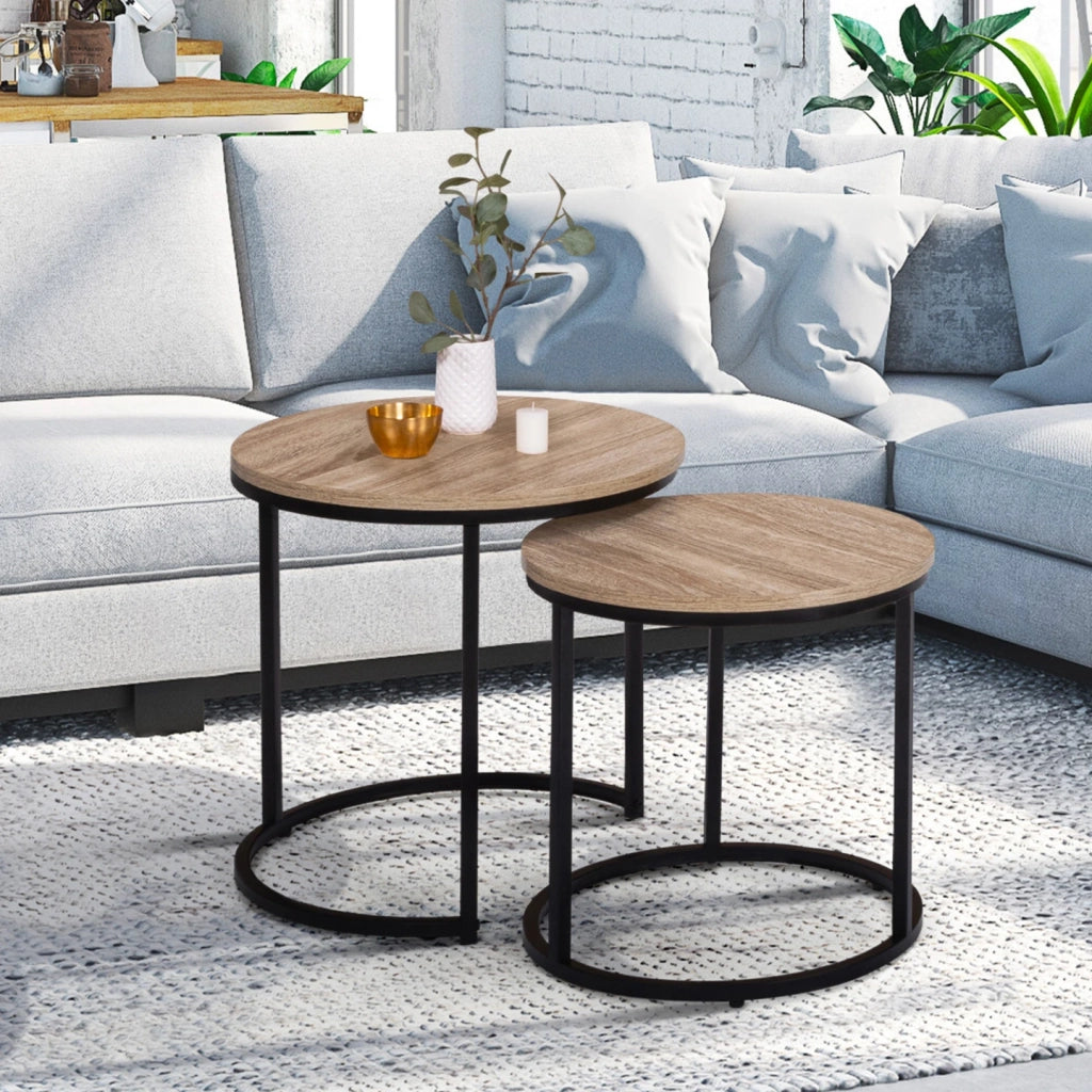 IDMarket - Set di 2 tavoli bassi impilabili tondo DETROIT 40/45 design industriale