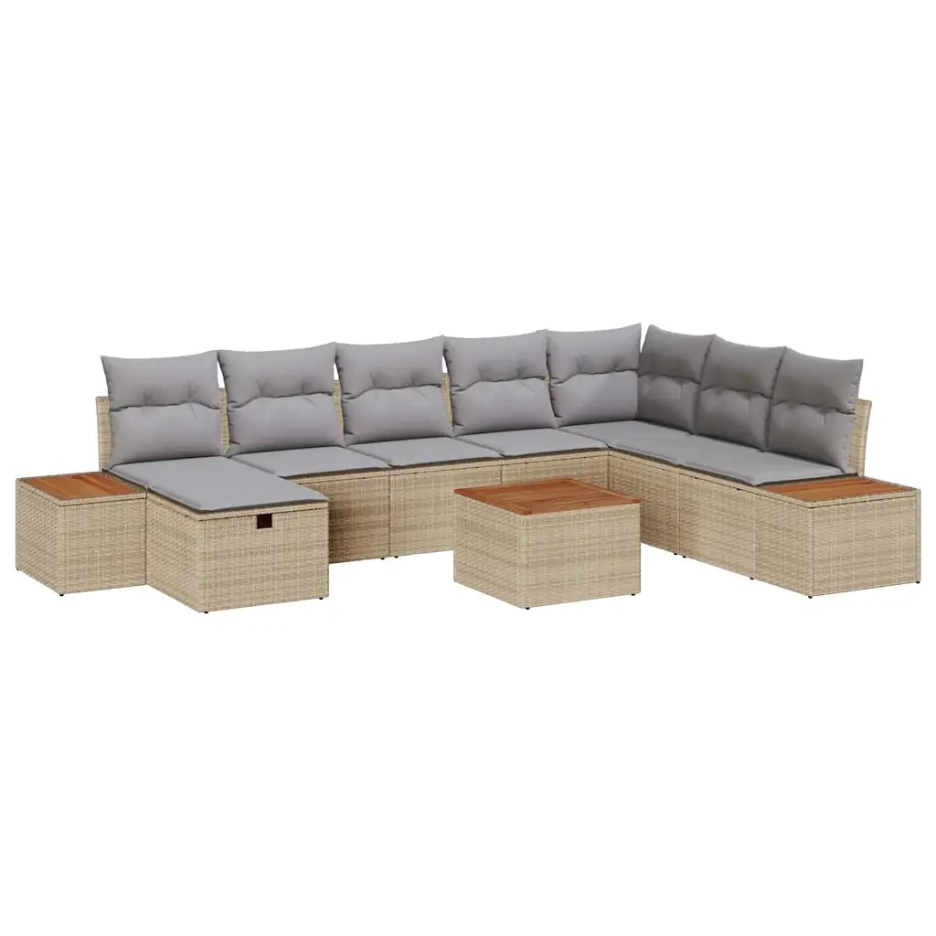 Set Divano da Giardino con cuscino 9 pcs Beige polyrattan