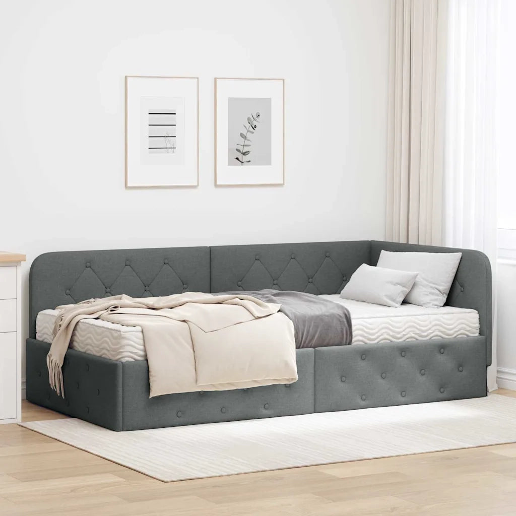 Cornice del letto ad angolo Grigio scuro 90 x 190 cm Tessuto