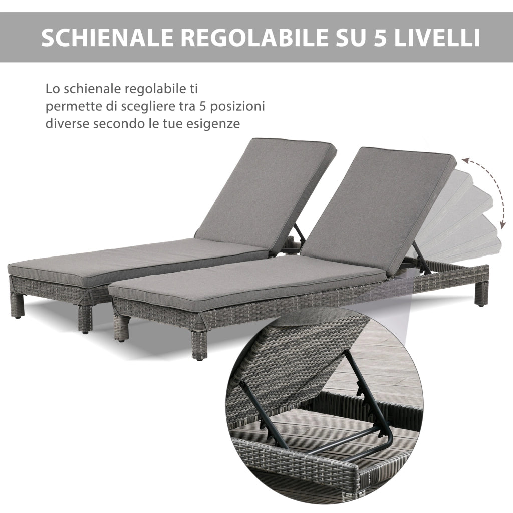 Set 2 Sdraio da Giardino con Cuscini Imbottiti Regolabili ¨C Xylo ¨C Grigio