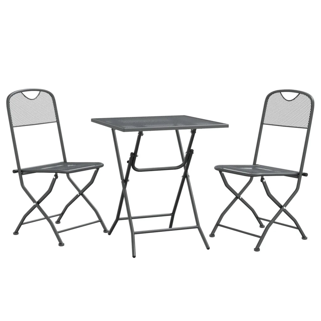 Set da Pranzo per Giardino 3pz | Set Salotto da Giardino Rete Metallica Espansa Antracite