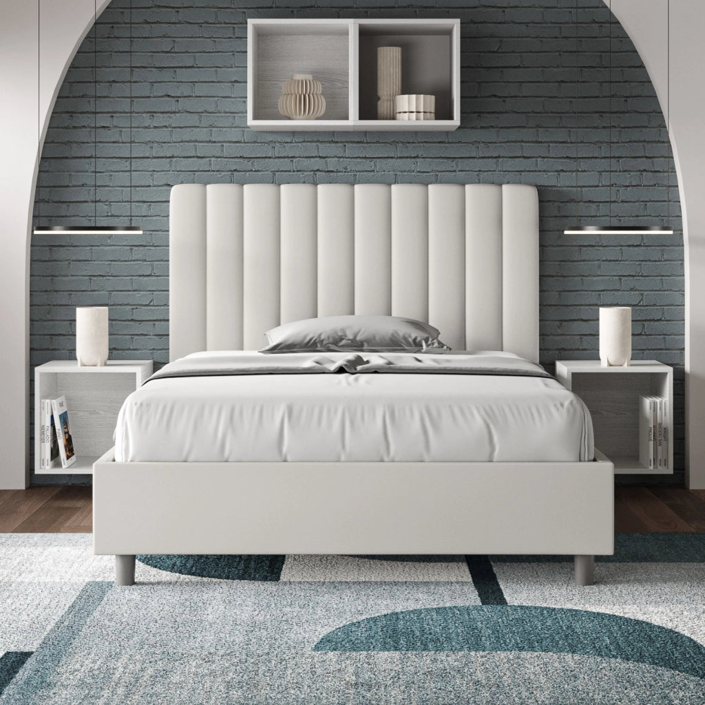 BS COM Letto una piazza e mezza con rete imbottito 120x210 similpelle bianco