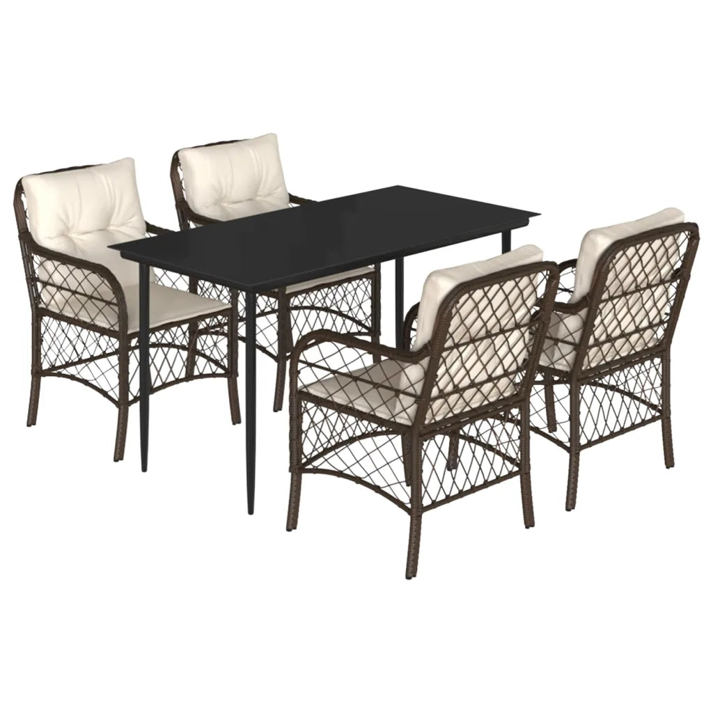 Set da Pranzo da Giardino 5pz con Cuscini in Polyrattan Marrone 3212112